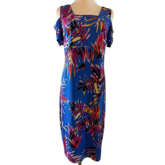 Calvin Klein Women's Cold Shoulder Tropical Print Dress Size 6 Polyester Spandex - Picture 1 of 12